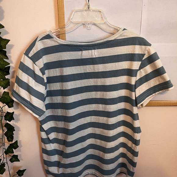 Women's Basic Blue and White Stripped Tee - Picture 6 of 6